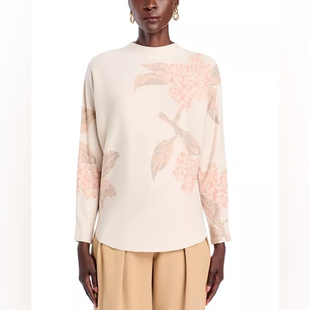 Large sioni mock neck dolman sleeve sweater rounded hem floral beige sweater
